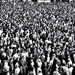 full colour man in black and white crowd,