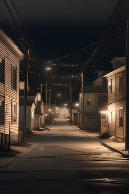 imagem de um bairro sem luz, com buracos, fios na rua