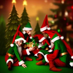 elves. Christmas scene. photorealistic. low-key