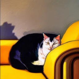 oil portrait of tricolor pattern Cat sleeping in a sofa by Sorolla 8k