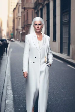 a woman white hair luxury stlye in a street