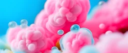 Cotton Candy, Bubbles, close up, concentrated on the left handside, floating to right, splashes of colour as they burst