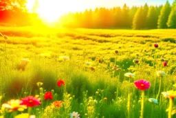 Sun-drenched meadow with bright flowers