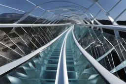 a futuristic glass bridge made of glass by architect "Calatrava"