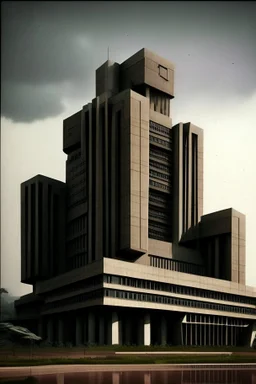 Modern Architectural style for building of India's Intelligence Bureau , make it visibly military and intelligence style at the same time similar to Indian Architecture, use darker colors, make it wider and not much taller