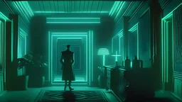 hidden in plain sight. utterly everything which is presumed private is actually a matter of public record. vintage visions of a coming dystopian futurism. 1920's era blockbuster film still. darkened room. illuminated with strategic black light & glowing neon