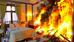 Russian lunatic tears hotel room apart then starts it on fire