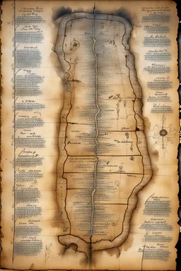 a scan of an ancient Cree Anishinaabe road map, hand drawn been stained and weathered, text is in Cree Syllabic