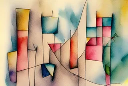 Abstract watercolour art in the style of paul klee. sketchy pencil outlines