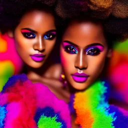 masterpiece, best quality, woman, dark skinned, sparkling eyes, fluorescent skin, colorful makeup, afro, full body shot, highly detailed body, sun light, 4K, RAW, depth of field, high contrast, realistic details, 24mm