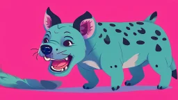 Cute chibi hyena dog chasing its own tail, cartoony, colorful, exaggerated, simplified, adorable