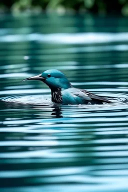 A bird is swimming like a human