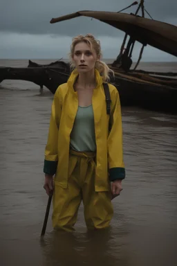 In the music video, a 23-year-old woman with blonde hair and bright blue eyes stands in the sea, se has a bun. Dressed in a yellow fisherman's jacket and green rainpants. She holds an umbrella, but it offers no protection from the pouring rain. Around her, heavy horses are moving. The rain is pouring heavily. She is standing in the middle of the sea. You can see here completely. Horses only the girl and horses, i wanna see the horses dancing around her. NOT SEXY!!