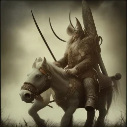 an old viking sitting on a zombie horse, scary, steam punk, realistic, made in octane, cinematic, ultra-realistic, extremely detailed octane rendering, 8K, VRAY Super Real ar 2:3, dof photorealistic futuristic 50mm lens hard lighting dark gray tintype photograph, realistic lighting, sepia color