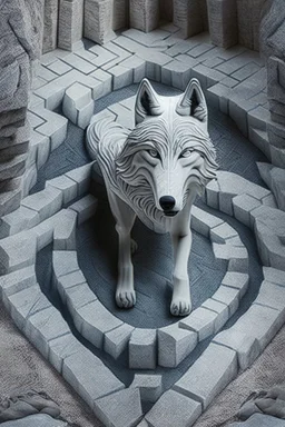 marble wolf in stone labyrinth