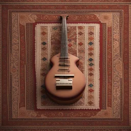 Hyper Realistic Sitar instrument on a traditional indian carpet