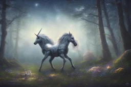 unicorn in the woods at night