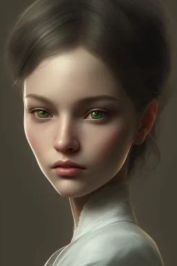 upper body portrait of a young girl from final fantasy live action, with short black hair and green eyes in a tan trenchcoat over a white shirt, award winning, masterpiece digital painting by greg rutkowski, alex grey, artstation, 4k wallpaper