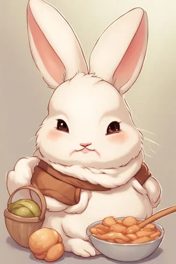 Cute chubby bunny floppy ears adventurer dnd cooking art realism