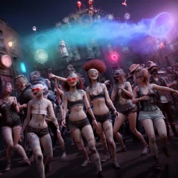 Ultra Realistic photo, medium shot view, drunken women, carnival scene, freak steampunk. hair monster, Sunglasses, smoking, happy, hot. Cabaret background, highly detailed, concept art, unreal engine 5, ray tracing, RTX, lumen lighting, ultra detail, volumetric lighting, 3d, finely drawn, high definition, high resolution.