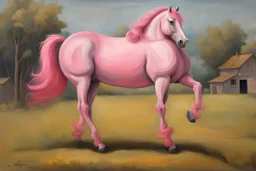 a pink horse like a 19th painting