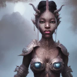 sango fantasy, fantasy magic, intricate, sharp focus, illustration, highly detailed, digital painting, concept art, matte, artgerm and paul lewin and kehinde wiley, masterpiece sexy lips Asian afro lips black African lady body Asian Dragon head silver bright rain lady outer space pretty skull head