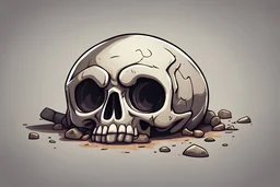 A cartoon skull lying on the ground from the 2d game. No background