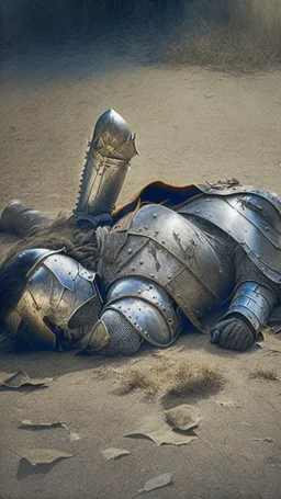 knight lying on the floor, battlefield background