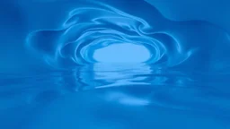 liquid plane of impossible color that transcends the known blue, extending towards a non-Euclidean horizon where spatial rules dissolve, surface that functions simultaneously as a mirror and portal, reflecting pure geometric forms that are not present in the visible environment, mathematically perfect undulations that create self-replicating fractal patterns as they expand, depth that cannot be measured in conventional units but in overlapping layers of reality, abstract figures that could be sw
