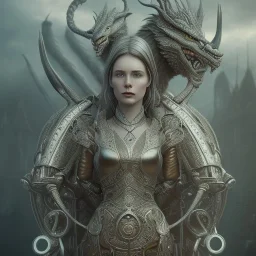 A viking and his wive sitting on a dragon, hr giger, scary, steam punk, realistic, made in octane, cinematic, ultra-realistic, extremely detailed octane rendering, 8K, VRAY Super Real ar 2:3, dof photorealistic futuristic 50mm lens hard lighting dark gray tintype photograph, realistic lighting, sepia color