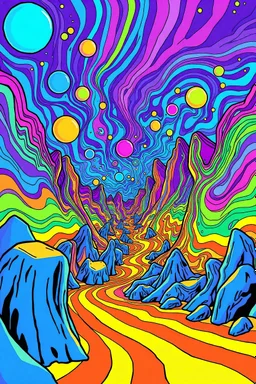 surrealism art, psychedelic cartoon illustration with wavy Kaleidoscopic