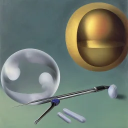 huge Soap Bubble including complex surgical instruments mixed with musicial instruments,minimalism,Painting By Adrian Ghenie, Rene Magritte, Salvador Dali, Lucian Freud