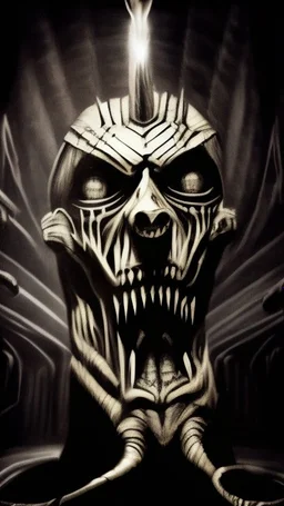 The mummy laying in his death chamber Howling in giger style