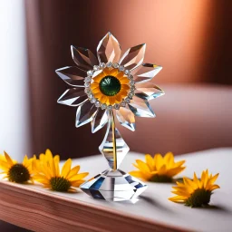 singular delicate transparent glass diamond crystal sunflower