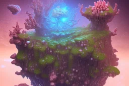 borg Cube spaceship with tentakel Coral plants growing out of it over a rocky desert with pink crystals