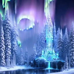  white crystal castle，waterfall, winter snow flakessnow, northern Lights, full of details, smooth, bright sunshine，soft light atmosphere, light effect，vaporwave colorful, concept art, smooth, extremely sharp detail, finely tuned detail, ultra high definition, 4 k, unreal engine 5, ultra sharp focus