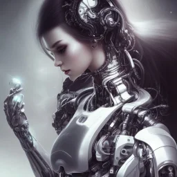 wonderfull portrait only woman robot, long black hair, intricate, sci-fi, cyberpunk, future,