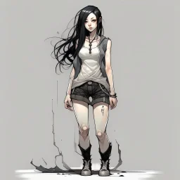 pretty girl, aged 15, black hair, dystopia, athletic, full length