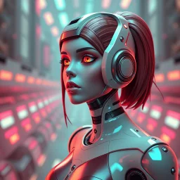 a retro-futuristic feminine android, space age, dystopia, stylised, digital art, 3d render