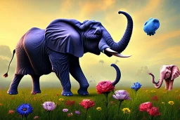 large flowers and elephant and blue sky