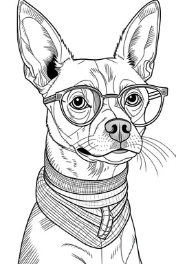draw of a human dog with glasses as a teacher of coloring page