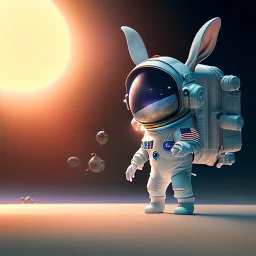 pixar style cute rabbit astronaut floating in space, unreal engine 5, 16k, background:space