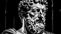 Marcus Aurelius, face, black and white, a dark
