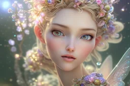 one very little beautiful fairy on a big crystal subtle flower in a galactic ambiance, transparent petals, delicate colors, in the foreground, full of details, smooth, bright sunshine，soft light atmosphere, light effect，vaporwave colorful, concept art, smooth, extremely sharp detail, finely tuned detail, ultra high definition, 8 k, unreal engine 5, ultra sharp focus