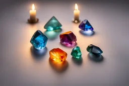 coloured gemstones in candlelight