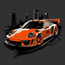 create me a Porshe 911 gt3 rs hoodie design, with small detail about the car, behind the car make a tokyo themed area, then above the car the brand name should be SEEK