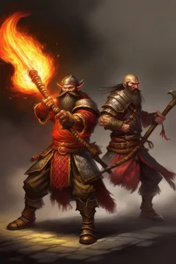 a viking figthing a samurai. both wield a flamethrower more realitic