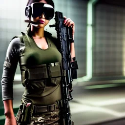 A cyberpunk millitary girl, super high quality, girl portrait, cyberpunk, sniper girl, gun girl, pretty