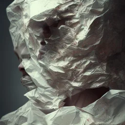 rendered in blender trash bag on his head and crumpled paper as a texture, collage paper and tape, slit - scan photography, high resolution, cinematic, unreal 6, breathtaking detailed