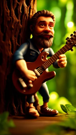 portrait of hairy rock guitar ninja sweet cucumber Ken living inside a tree house in a hollow huge tree growing light bulbs, singing into ornate studio mic,bokeh like f/0.8, tilt-shift lens 8k, high detail, smooth render, down-light, unreal engine, prize winning